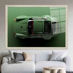 3D Effect Car Glass Wall Art: Modern Garage Decor Silver Framed