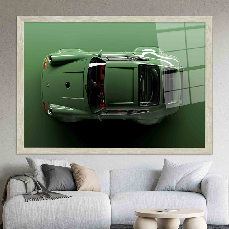 3D Effect Car Glass Wall Art: Modern Garage Decor Silver Framed