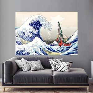 The Legend of Zelda Wall Decor, The Legend of Zelda Windwaker The Great Wave off Kanagawa Wall Hanging, The Great Wave Glass Wall Art,