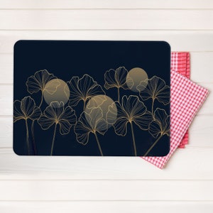 Floral Tempered Glass Cutting Board: Abstract Gold Leaf Design