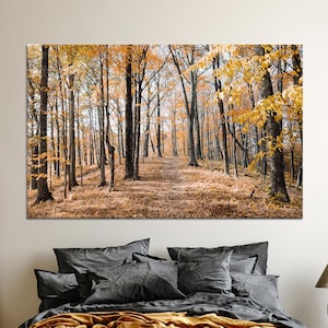 Wall Art, 3D Canvas, Large Canvas, Landscape 3D Canvas, Tree 3D Canvas, Forest Landscape Wall Decor, Autumn Leaves Wall Decor,