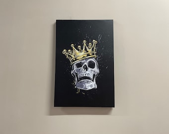 Skull King Canvas Art: Black and Gold Skeleton Decor