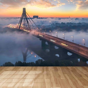 Carta da parati luminosa, Poster da parete con paesaggio, Poster da parete del ponte di Kiev, Carta da parati personalizzata, Visualizza arte della parete, Carta da parati 3D, Murale del cielo,