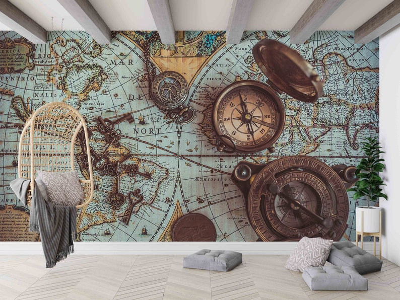 Antique World Map Muralmap Wall Posterwall Paper Peel and - Etsy