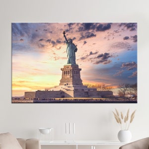 Large Wall Art, Canvas Home Decor, 3D Wall Art, Statue of Liberty, Sunset Wall Art, Landscape Art Canvas, Statue of Liberty Canvas,