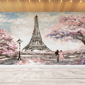 Romantic Couple Wall Print,Landmark Wall Decor,Wall Paper Peel and Stick,Paper Wall ArtBright Wall Paper,Eiffel Tower Wall Painting,