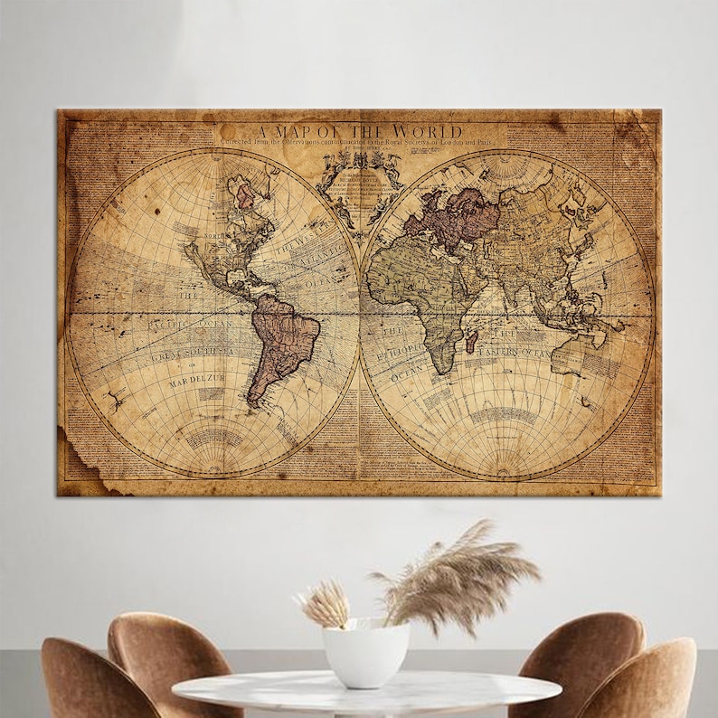 Vintage World Map Canvas Print: Old World Wall Art Decor - Etsy