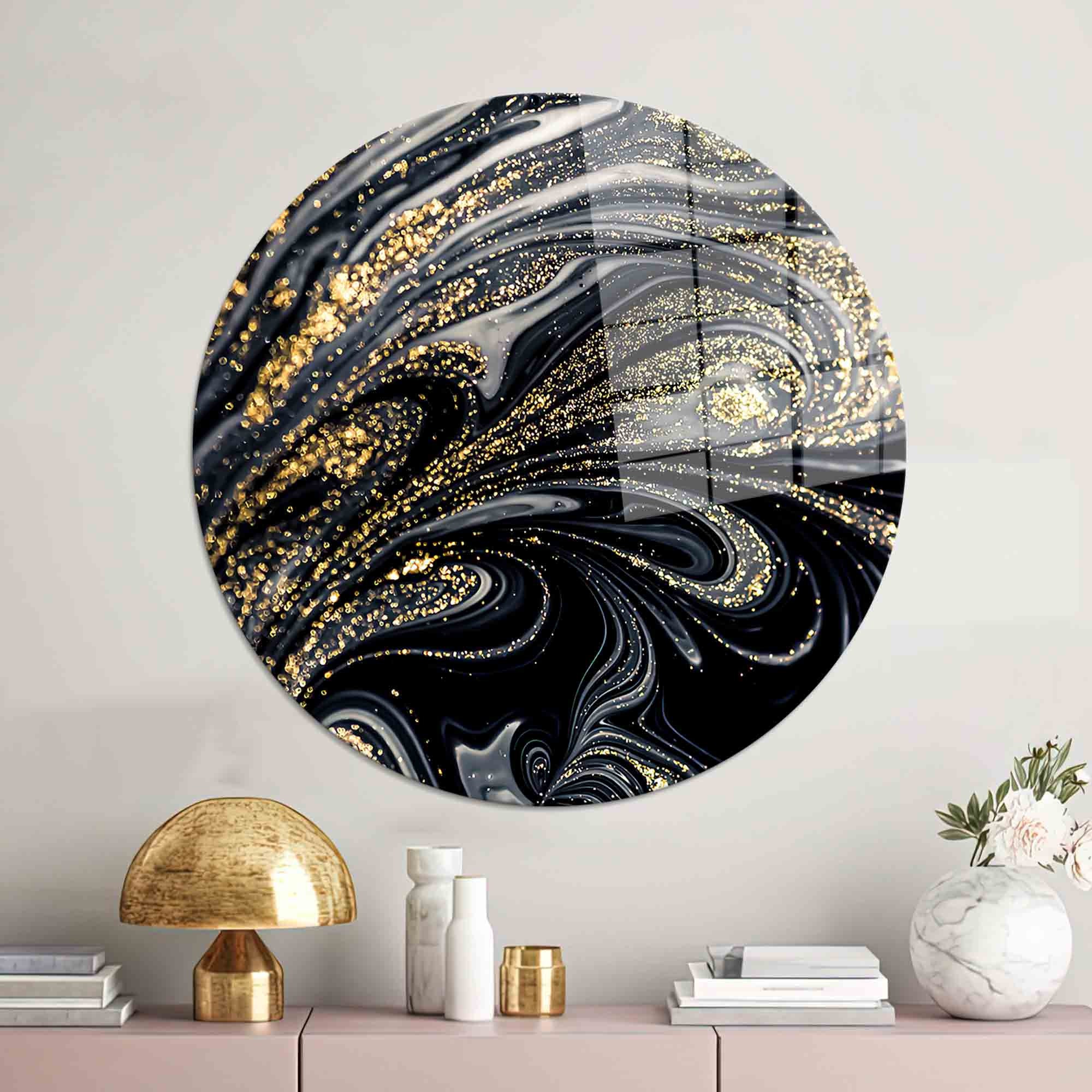 Black and Gold Marble Glass Wall Art: Modern Luxury Decor - Etsy
