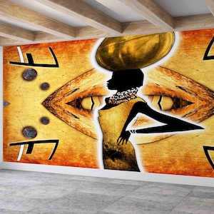Pintura de mujer africana, papel de pared moderno, póster de pared africano, papel de pared Peel and Stick, papel de pared personalizado, papel de pared de mujer negra,