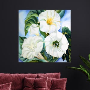 Datura Inoxia Flower, White Flower, Green Leaf, Datura, Framed Canvas, Glass Wall Art, Rolled Poster, Home Decor, Gift Ideas, Aesthetic