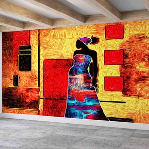 Black Woman,Contemporary Wall Poster,Paper Wall ArtModern Wall Paper,Wall Paper Peel and Stick,Abstract Wall Art,
