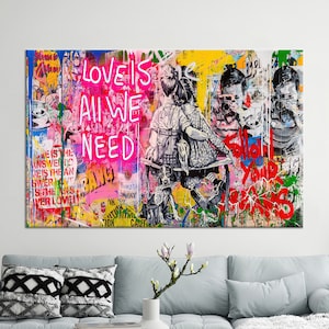 Canvas Art, Canvas Wall Art, 3D Canvas, Love Is All We Need, Street Graffiti Canvas, Banksy Wall Art, Love Graffiti Poster,