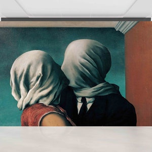 Carta da parati 3D,Arte da parete degli amanti,Carta da parati moderna,Arte da parete famosa,Rene Magritte Gli amanti,Carta da parati stacca e incolla,Arte da parete alla moda,