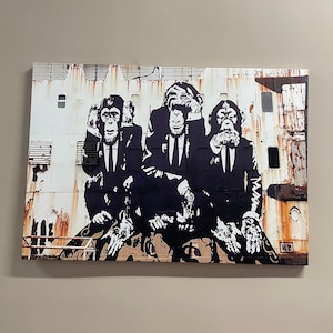 Canvas Gift, Large Wall Art, Canvas, Banksy Three Wise Monkeys, Banksy Wall Decor, Banksy Three Monkeys Poster, Monkey Graffiti Canvas Print