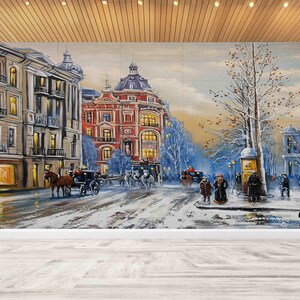Modern Wall Print,3d Wall Paper,Wall Paper Peel and Stick,Cityscape Wallpaper,Abstract Mural,Paper Wall ArtWinter Mural,