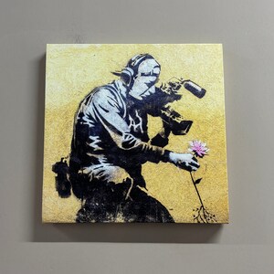 Wall Art, Home Decor Wall Art, Canvas Art, Banksy Cameraman And Flower, Painting Poster, Graffiti Printed, Banksy Flower Art Canvas,
