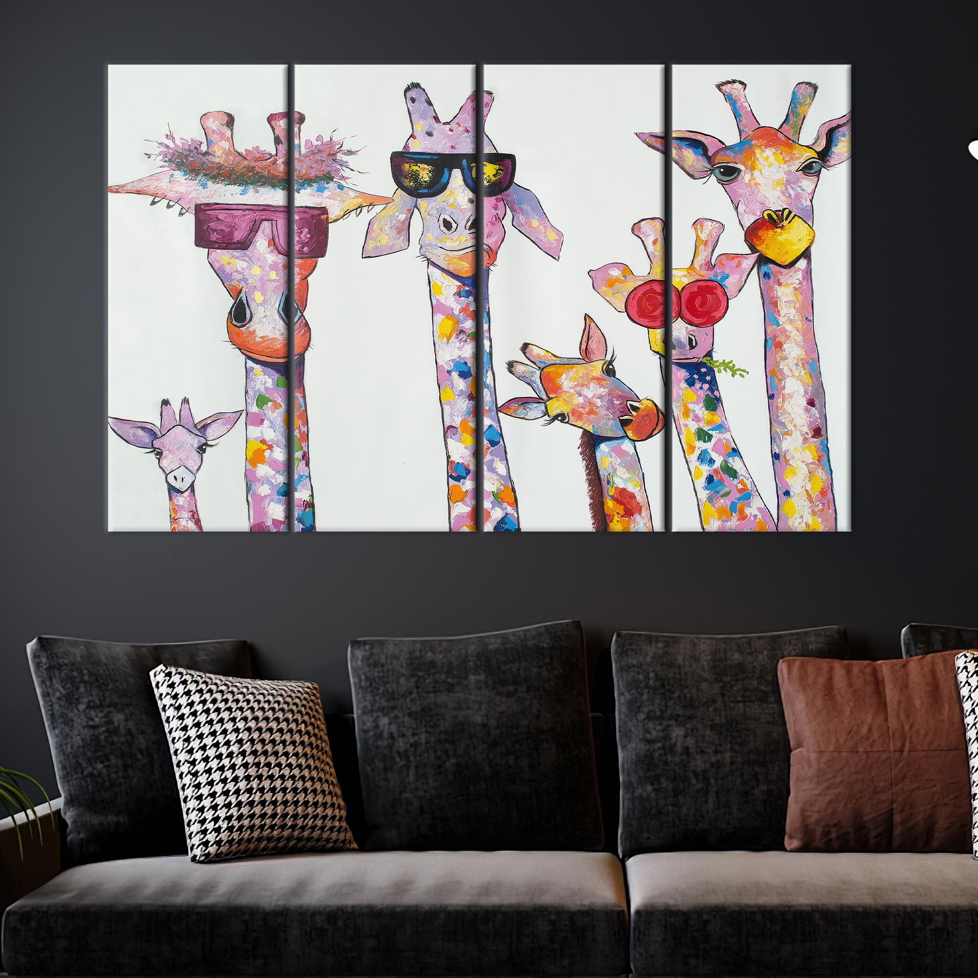 Giraffe Family Canvas Art: Abstract Animal Artwork, Bedroom Decor - Etsy