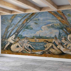Famoso dipinto murale,Riproduzione murale,Carta da parati luminosa,Le grandi bagnanti,Carta da parati personalizzata,Arte della parete con cartaPittura murale di Cezanne,