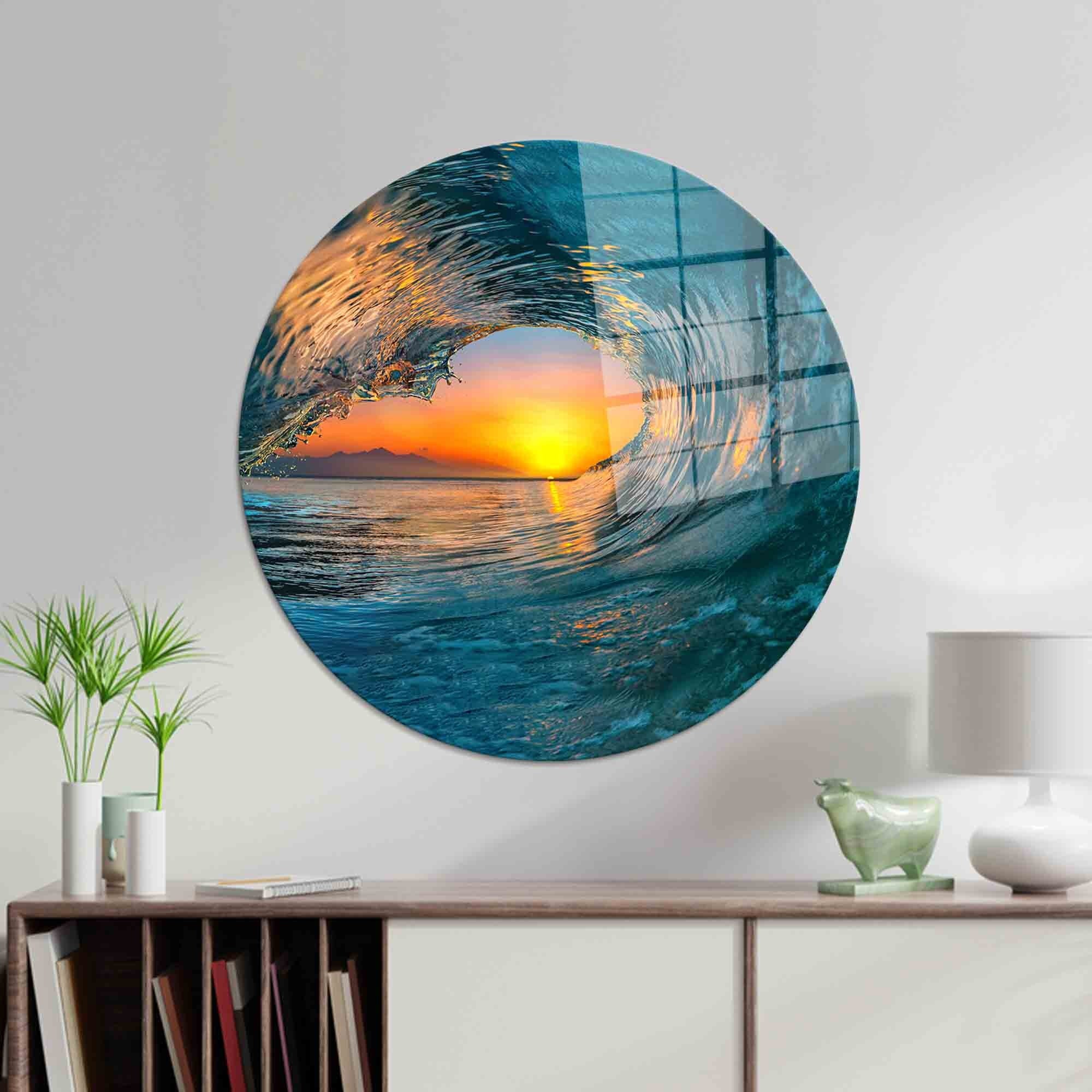Tempered Glass Ocean Wave Wall Art: Sunset View - Etsy