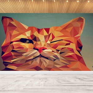 Carta da parati luminosa,Stampa murale con animali,Carta da parati con gatto astratto,Pittura murale con gatto,Carta da parati personalizzata,Carta da parati 3D,Carta da parati con gatto arancione,