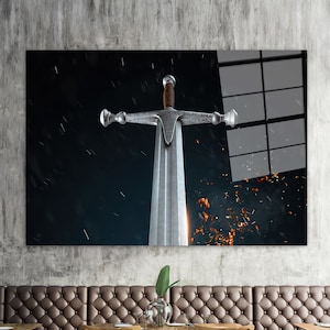 Claymore Sword Tempered Glass Wall Art: Modern Blade Decor