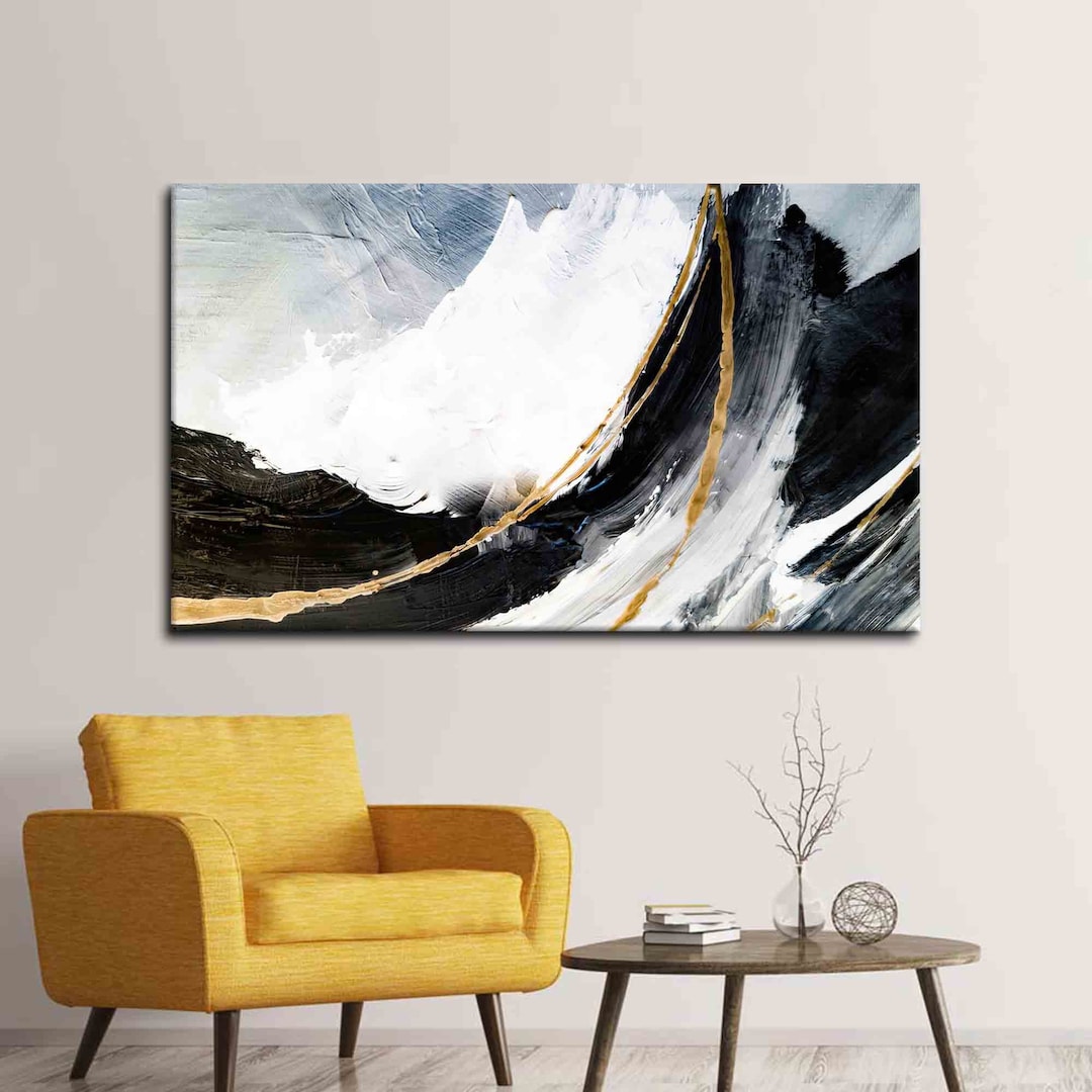 Black and Gold Abstract Canvas Print: Modern Alcohol Ink Wall Art - Etsy