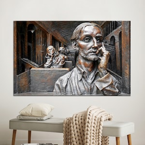 Canvas Print, 3D Wall Art, Wall Art, Bronze Art Canvas, Man And Woman Wall Art, Thinking Woman 3D Canvas, Statue Canvas Art,