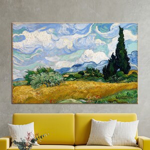 Canvas Wall Art, Large Canvas, Canvas Home Decor, Wheat Field with Cypresses, Nature Landscape Canvas Art, Van Gogh Artwork,