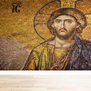 Christ Wall Print,Bright Wall Paper,Jesus Mosaic Wall Decor,Custom Wall Paper,Jesus Christ,Paper Wall ArtMosaic Wall Mural,