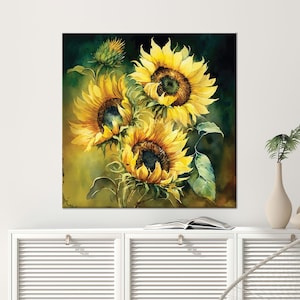 Modern 3D Canvas, Gifts, Boho Wall Decor, Sunflowers Painting Print 3D Canvas, Yellow Canvas, Floral 3D Canvas, Living Room Wall Art,