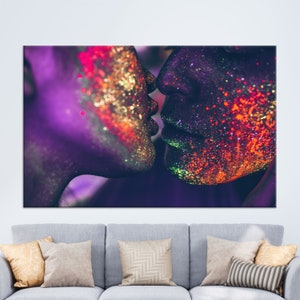 Living Room Wall Art, Wall Art, Canvas Decor, Sensual Printed, Colorful Canvas Print, Sexy Artwork, Couple 3D Canvas,Mature