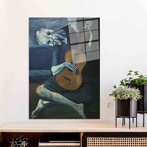 Picasso Old Guitarist: Large Tempered Glass Wall Art
