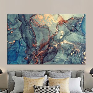 Große Leinwand, Leinwand Kunst, Leinwand Wand Kunst, grün und blau Marmor, modern gedruckt, Luxus Marmor Leinwand Kunst, schimmernde Leinwand De