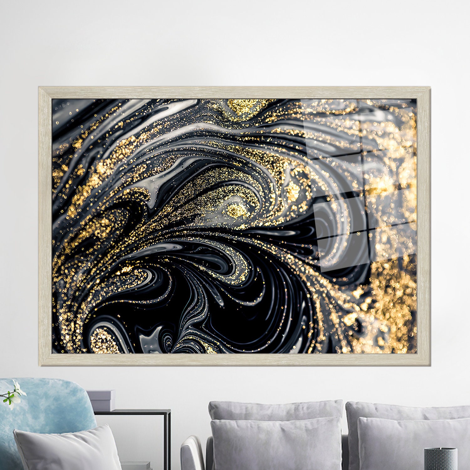 Black and Gold Marble Glass Wall Art: Modern Luxury Decor - Etsy