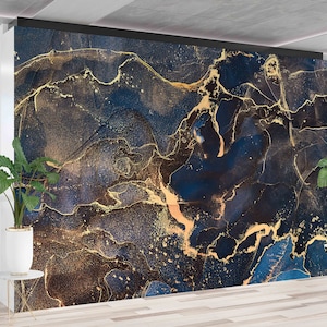 Marine-Blau-Wand-Kunst, Marine-Blau und Gold-Marmor, moderne Tapete, helles Tapeten-Papier, kundenspezifisches Tapeten, trendige Tapete,