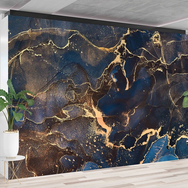 Navy Gold Wallpaper Etsy