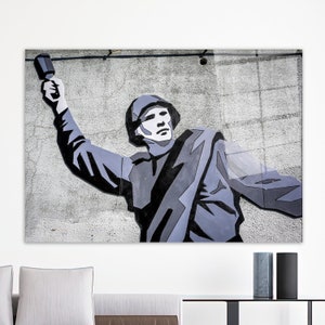 Personalized Glass Art,Large Glass Wall Art,Glass Art,Solider Graffiti Painting,Graffiti Warrior Glass Wall Art,