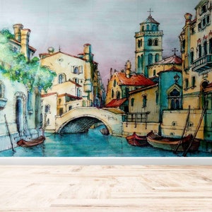 Wall Paper Peel and Stick,Paper Wall ArtOld Bridge Mural,Venice Landscape Wall Mural,3d Wall Paper,Grand Canal Wall Paper,