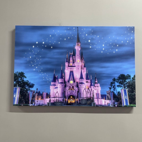 Cinderella Schloss, Disneyland Wandbild, große Kunst, Mädchenzimmer Leinwand Nacht Landschaft Poster, Dekor, auf Leinwand,