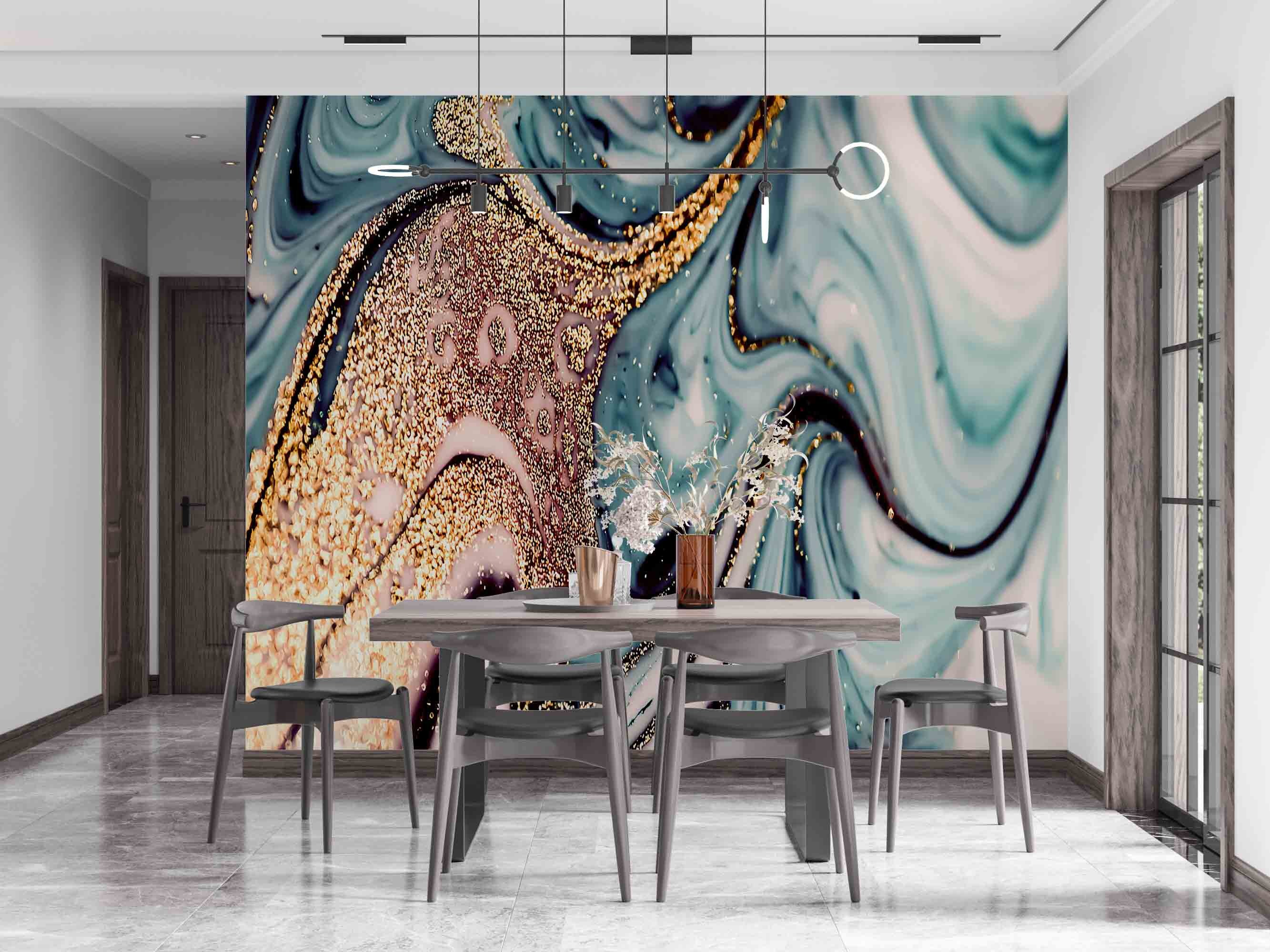 Blue and Gold Marble Wallpaper: Modern Peel and Stick Mural - Etsy