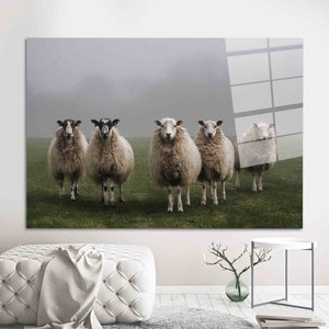Canvas Glass Art, Sheep Glass, Farm Glass Art, Wall Decor, Wall Art, Sheep, Animal Glass Wall Art, Farmhouse Glass Decor,