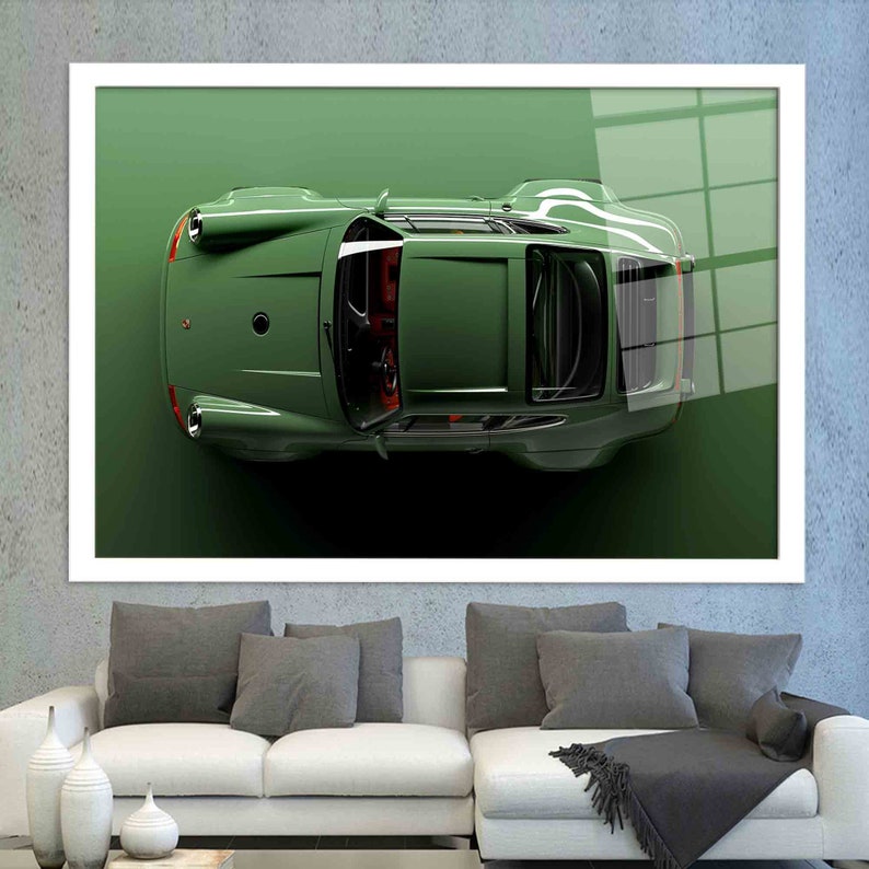 3D Effect Car Glass Wall Art: Modern Garage Decor White Framed