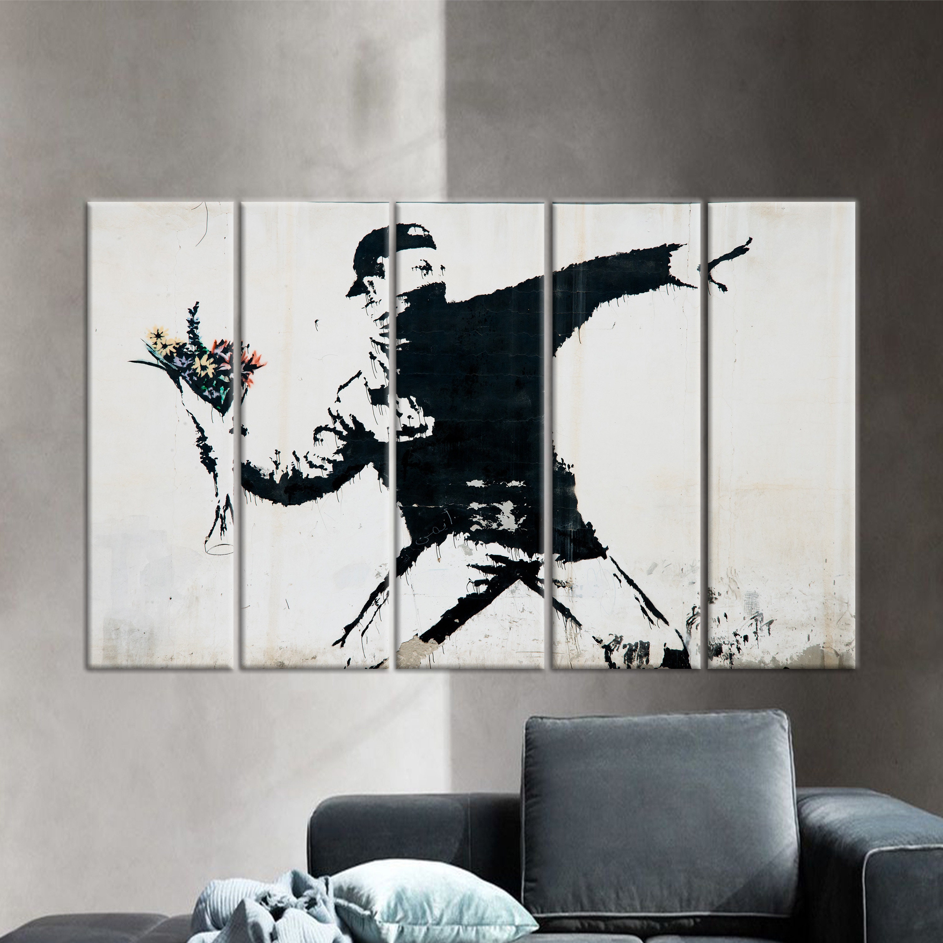 Banksy Flower Bomber Canvas Art: Living Room Wall Decor - Etsy