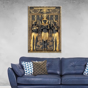 Modern Wall Decor, Bridesmaid Gift, Black and Gold Printed, Anubis Canvas Gift, Egypt Canvas Print, Bohemian Wall Art,
