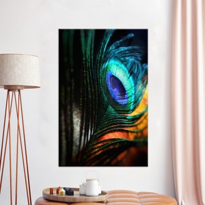 Painting on Canvas, Peacock Feather, Peacock Art, Gift for Him, Peacock Feather Art, Oversized Wall Art, Abstract Canvas Art,