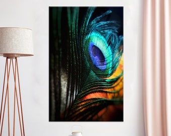 Lienzo con plumas de pavo real: decoración de pared abstracta de gran tamaño
