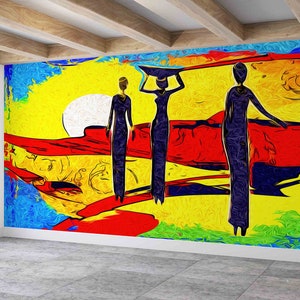 Modern Wall Paper,Custom Wall Paper,Paper Wall ArtAfrican Landscape Wall Painting,African People Painting,Abstract Wall Painting,