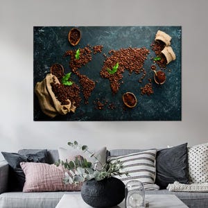 Moderne Wandkunst, Karte gedruckt, Weltkarte Poster, moderne Kunst Leinwand, Kaffee Weltkarte Leinwand Poster, personalisiertes Babygeschenk,