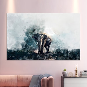 Lienzo grande, arte de pared, regalo de lienzo, pintura de elefante de acuarela, arte contemporáneo, arte abstracto de elefante, lienzo de elefante,