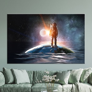 Wall Decor, Living Room Wall Art, 3D Canvas, Spaceman In The Sea, Modern Art, Astronaut Wall Art, Space Landscape 3D Canvas,